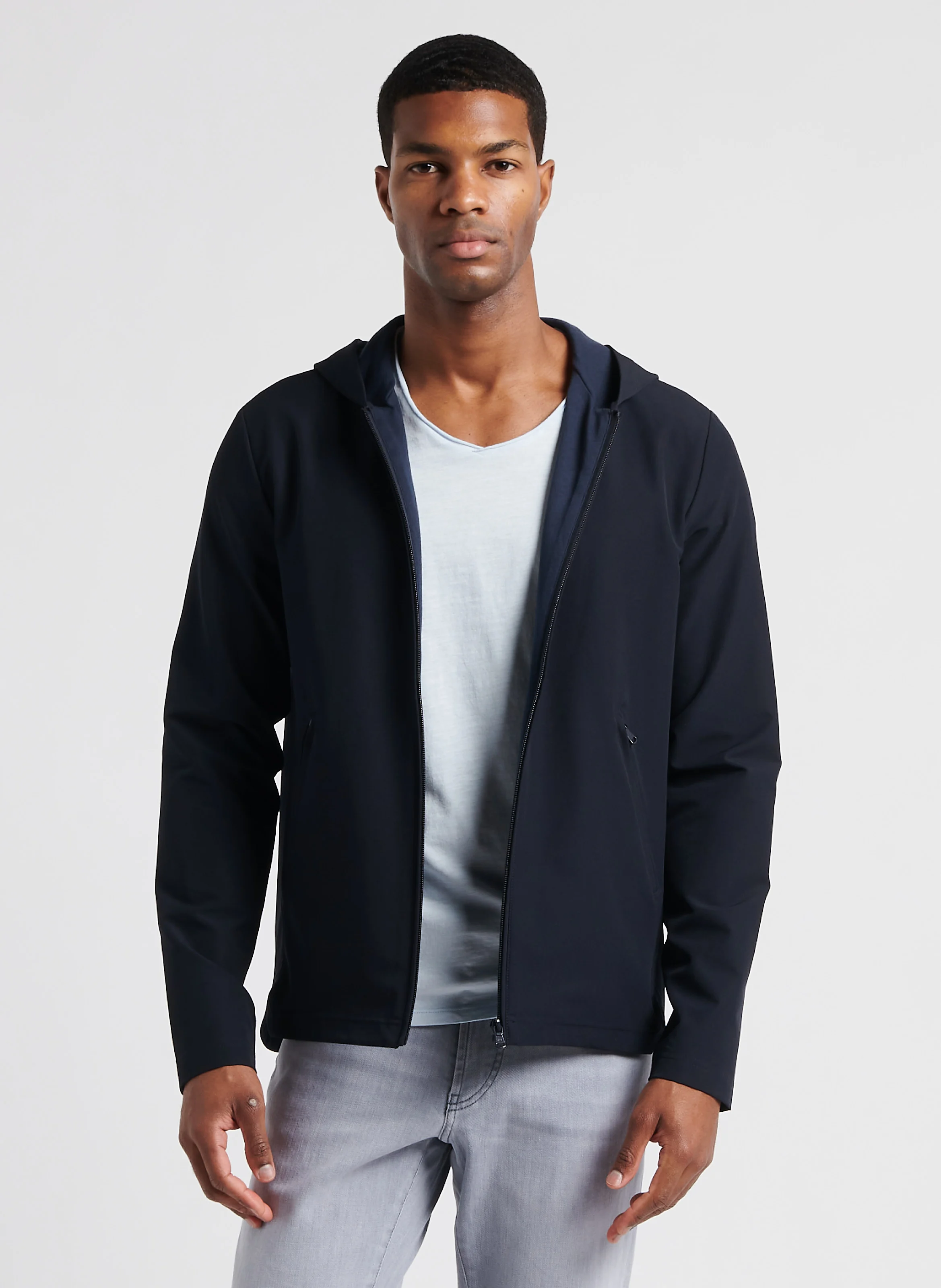 Blouson droit à capuche| Bleu