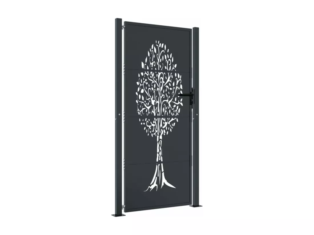 Portail de jardin anthracite 105x205cm acier conception d'arbre