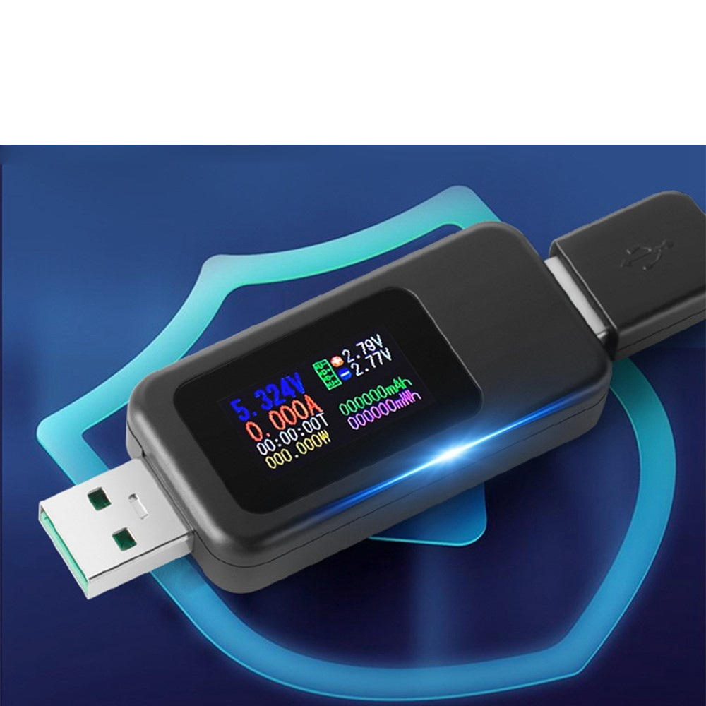 Digitaler USB Spannungsmesser Voltmeter Amperemeter mit LCD Display   Speicherfunktion (4-30V / 0-6.5A / 0-200W) - Schwarz