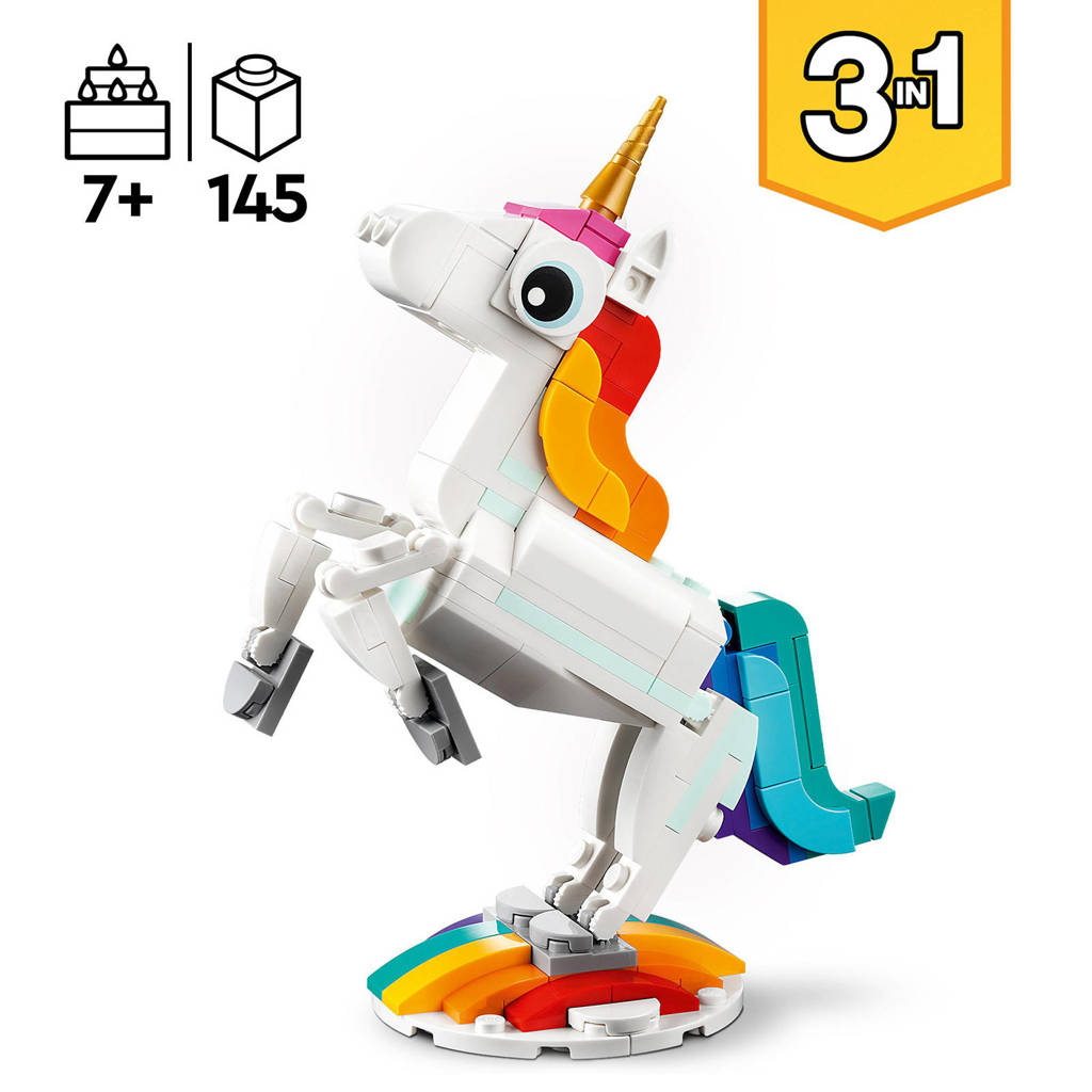 3-in-1 Magische Eenhoorn Speelgoed Set met Pauw en Zeepaardje 31140