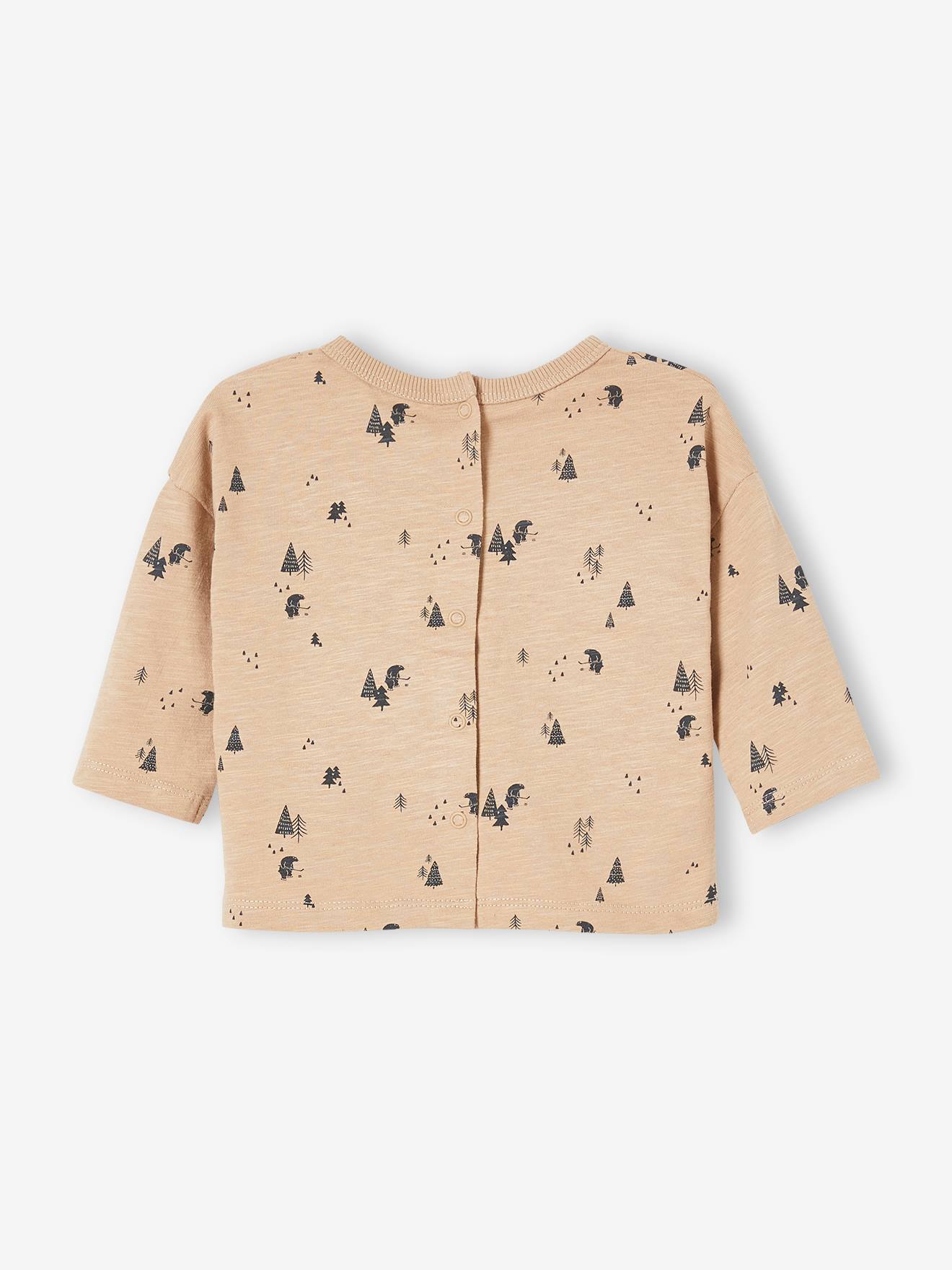 Camiseta infantil bege com estampa de pinheiro