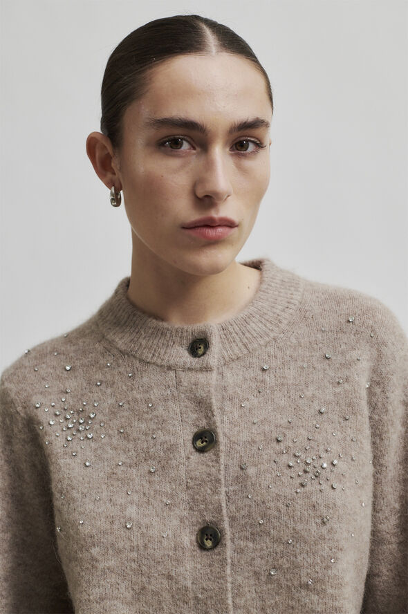 Second Female Sparkling Alpaca Blend Knit Cardigan Roasted cashew