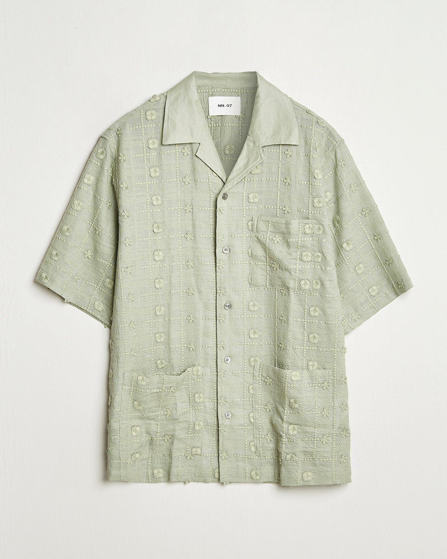NN07 Ben Lyocell Fil-Coupé Embroidery Anglaise Shirt Sage Green