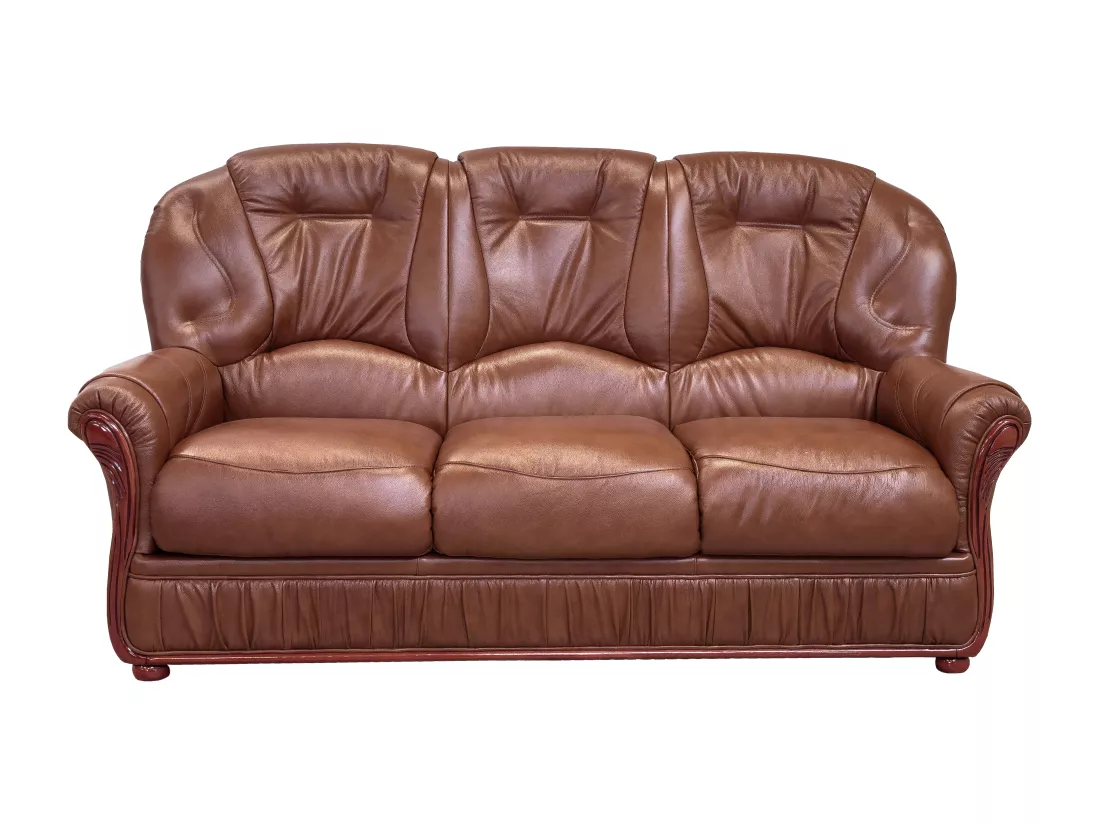 Canapé 3 places et un fauteuil 100% cuir de buffle marron DAPHNE