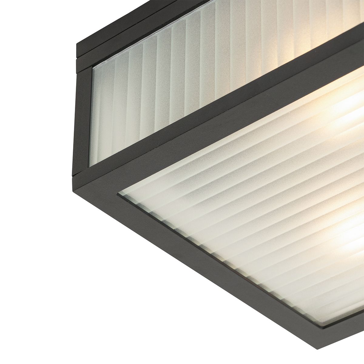 Buiten plafondlamp zwart met ribbel glas 2-lichts IP44 - Charlois