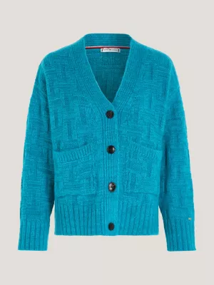 Cardigã oversized com decote em V e textura tonal