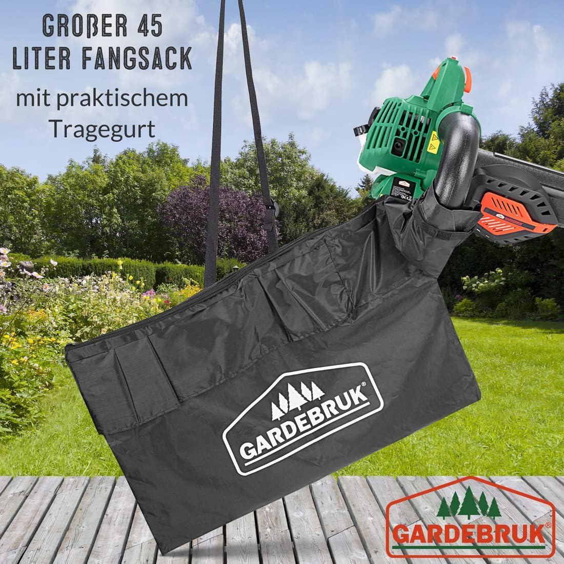 GARDEBRUK® Laubsauger 4 in 1 Benzin Blasgeschwindigkeit 68m/s Fangsack 45L inkl Werkzeug Laubbläser Häcksler Gartensauger
