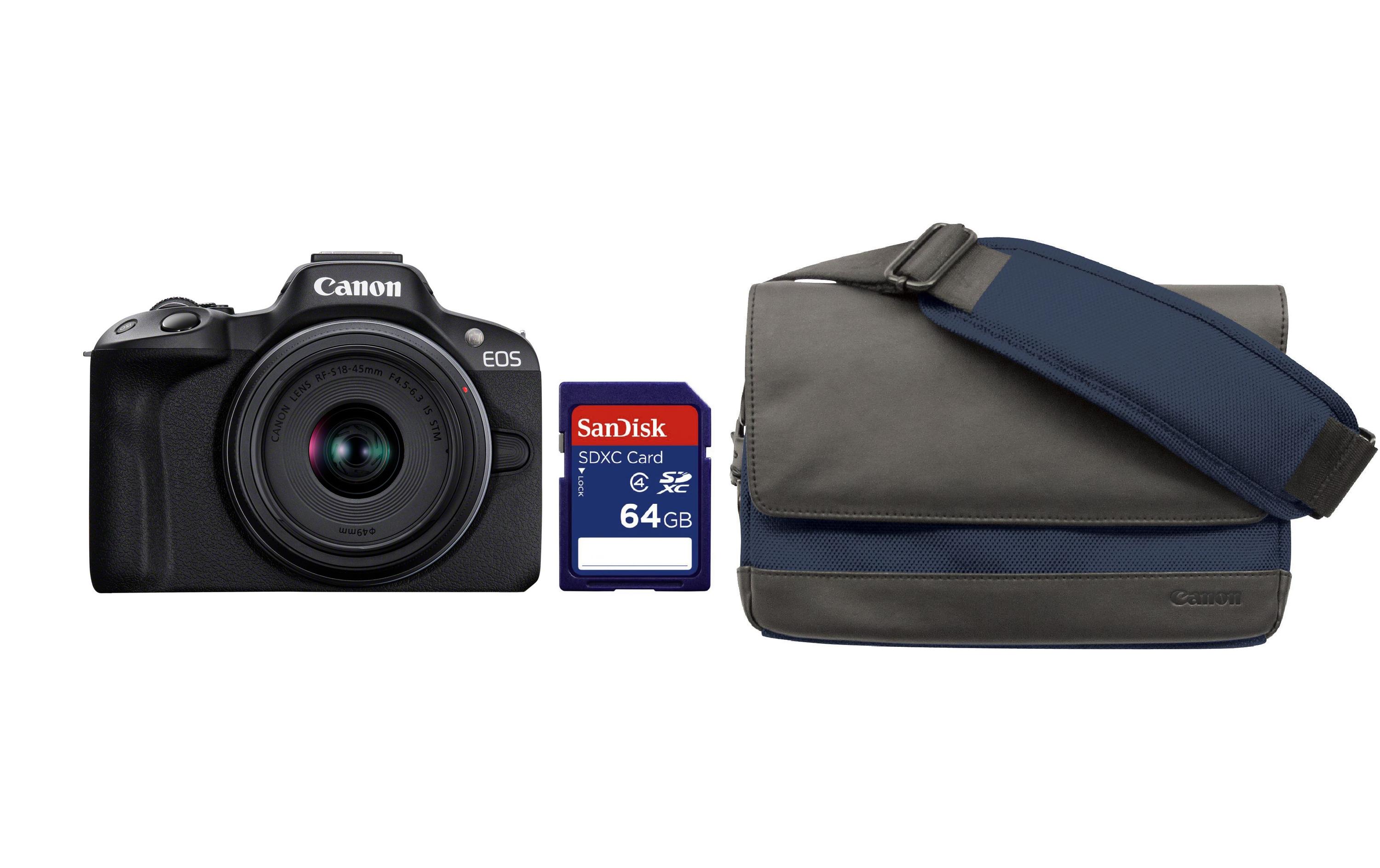 Fotokamera EOS R50 Kit RF-S 18-45mm 64 GB SD-Karte + Tasche<br>Kompakte Kamera für Content Creators