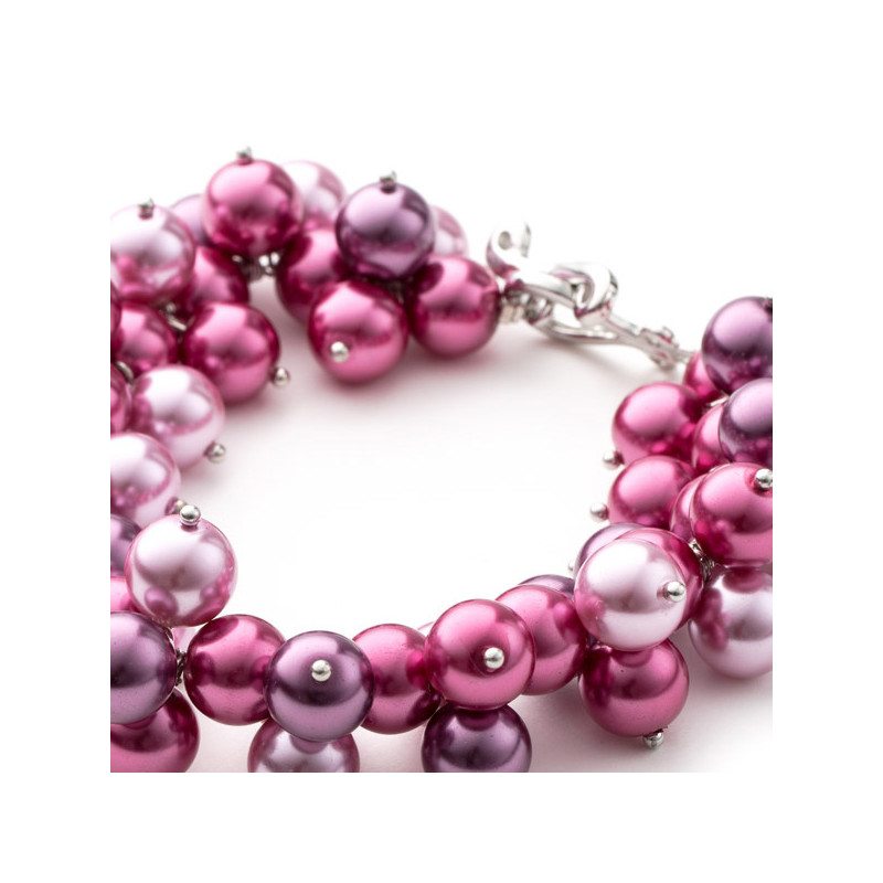 Bracelet Multi Perles Roses et Fushia et Plaqué Rhodium