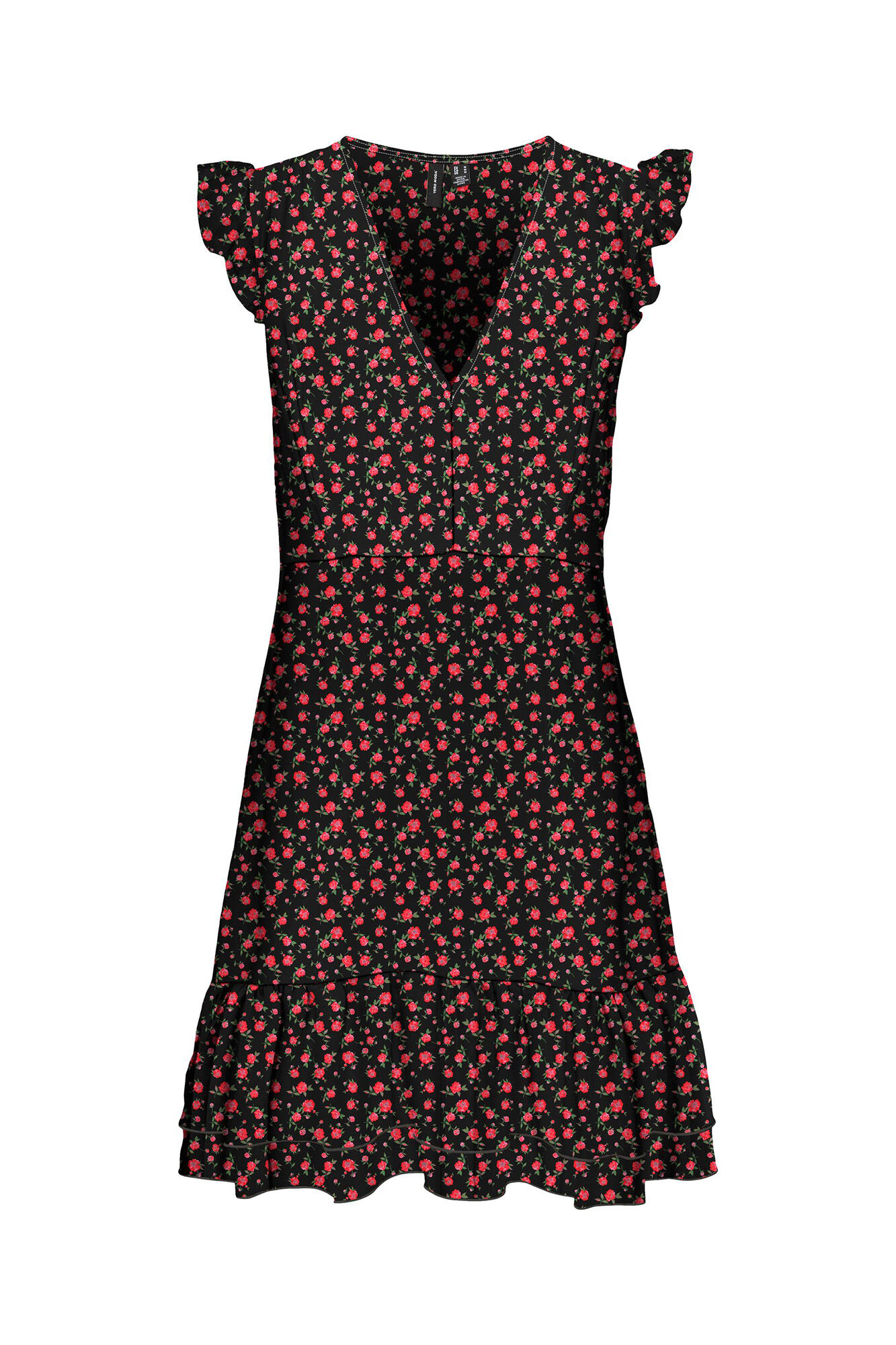 Vestido curto com decote em bico - Preto