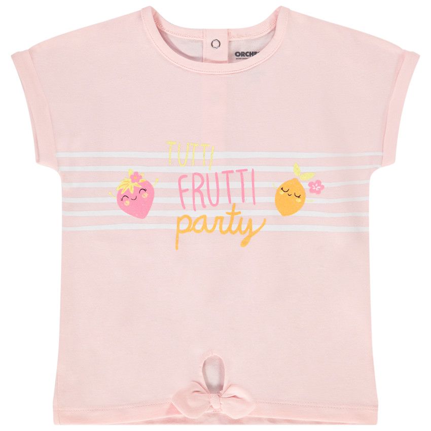T-shirt manches courtes forme boîte en jersey avec print pour bébé fille - Rose