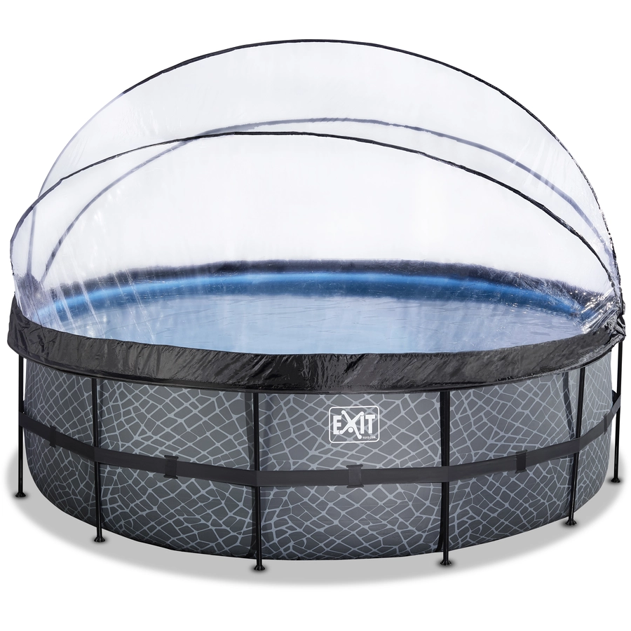 EXIT Stone Pool ø450x122cm mit Abdeckung und Sandfilterpumpe, grau