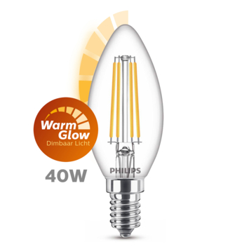 Philips LED kaars E14 40W filament helder warmglow dimbaar