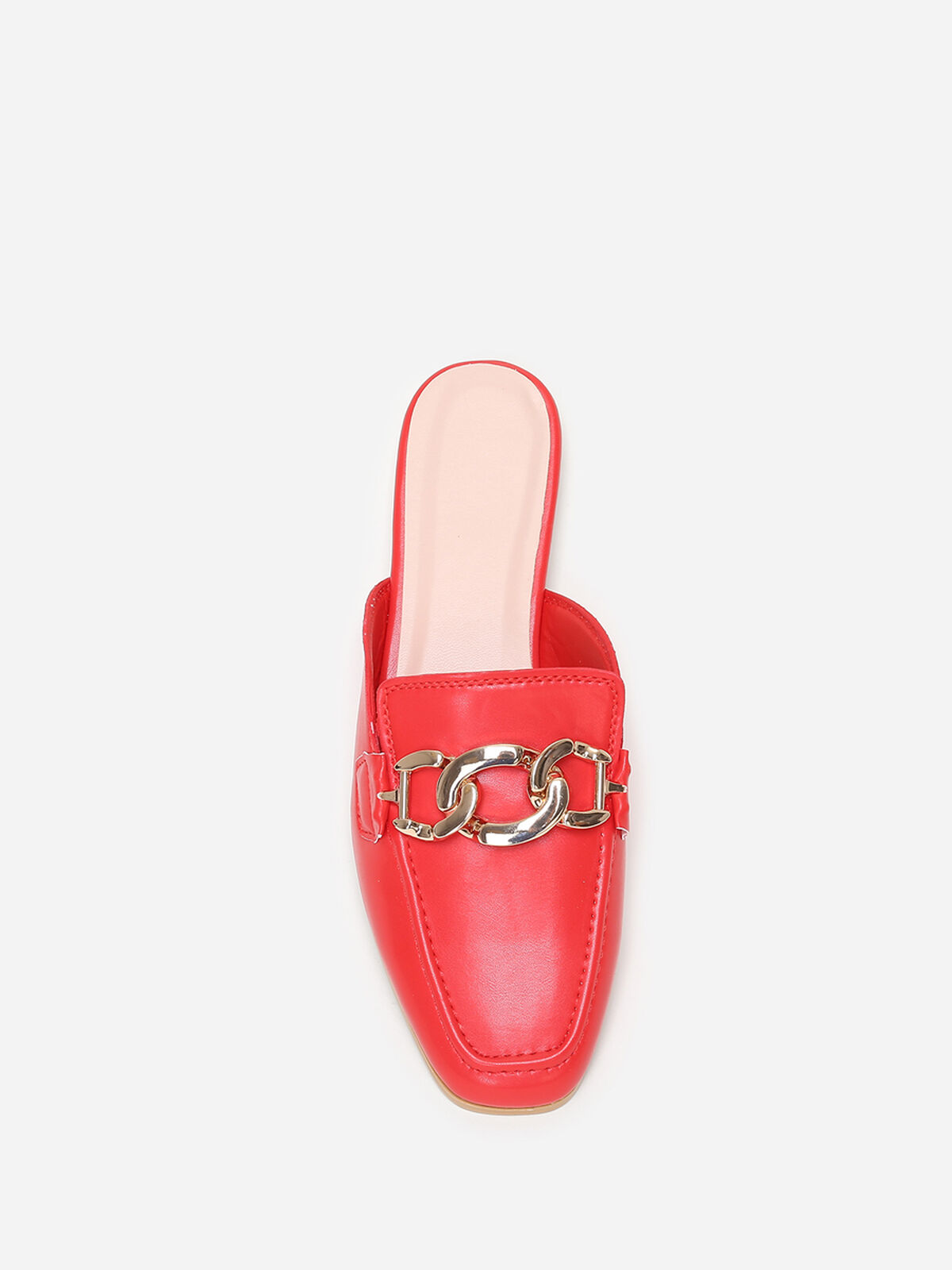Mules mocassins avec bride à maillons- Rouge