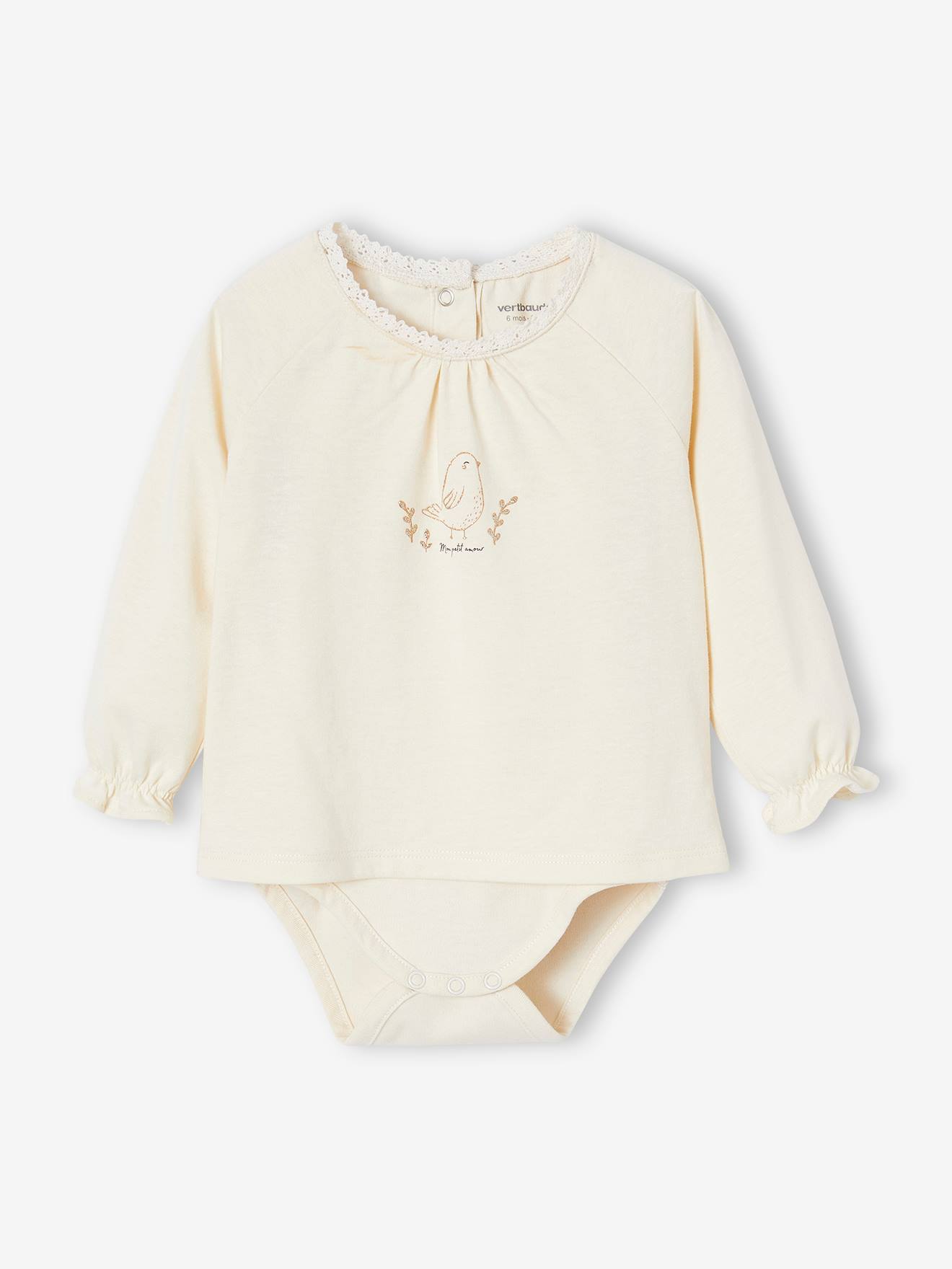 Body de manga comprida para bebê, branco-creme