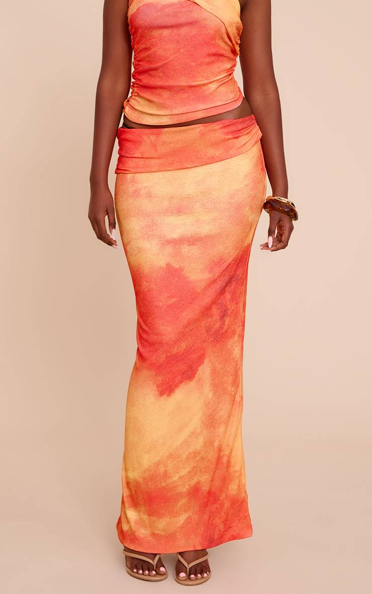 Orange Jupe Longue Taille Basse En Tissu Pelure D'oignon