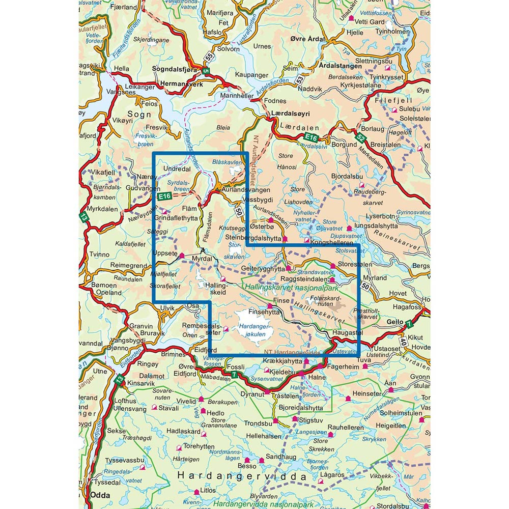 Turkart, Rallarvegen<br>Målestokk 1:50 000
