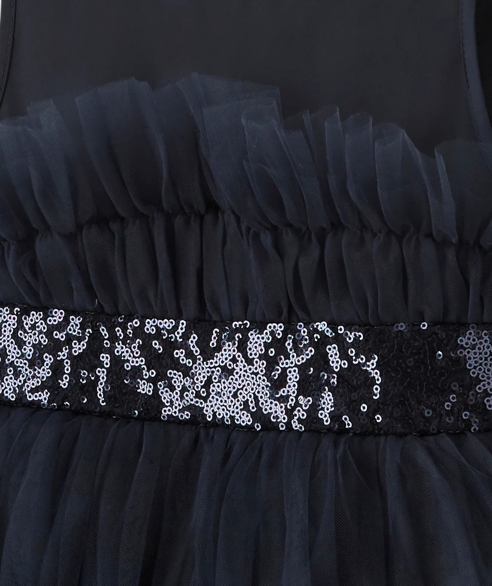 ROBE CRÉATEUR 2022 FILLE EN TULLE BLEU MARINE ET PAILLETÉ