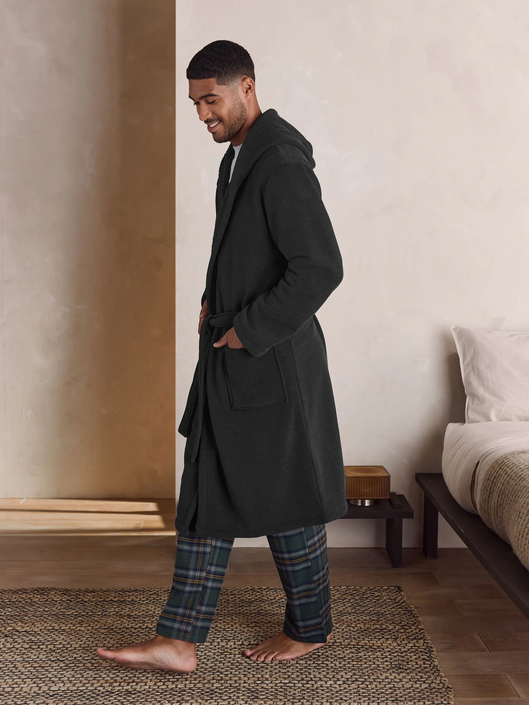Zwart - Corded Textured Dressing Gown