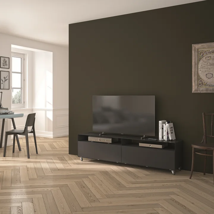 Müller Möbelfabrikation - R 110 Sideboard mit 2 Klapptüren auf Rollen, signalweiss