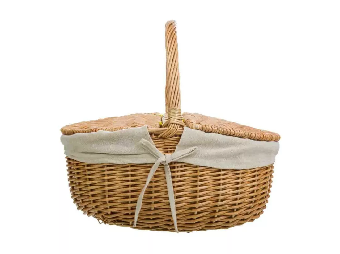 Panier en osier marron doublé 41x32x19/15/37h