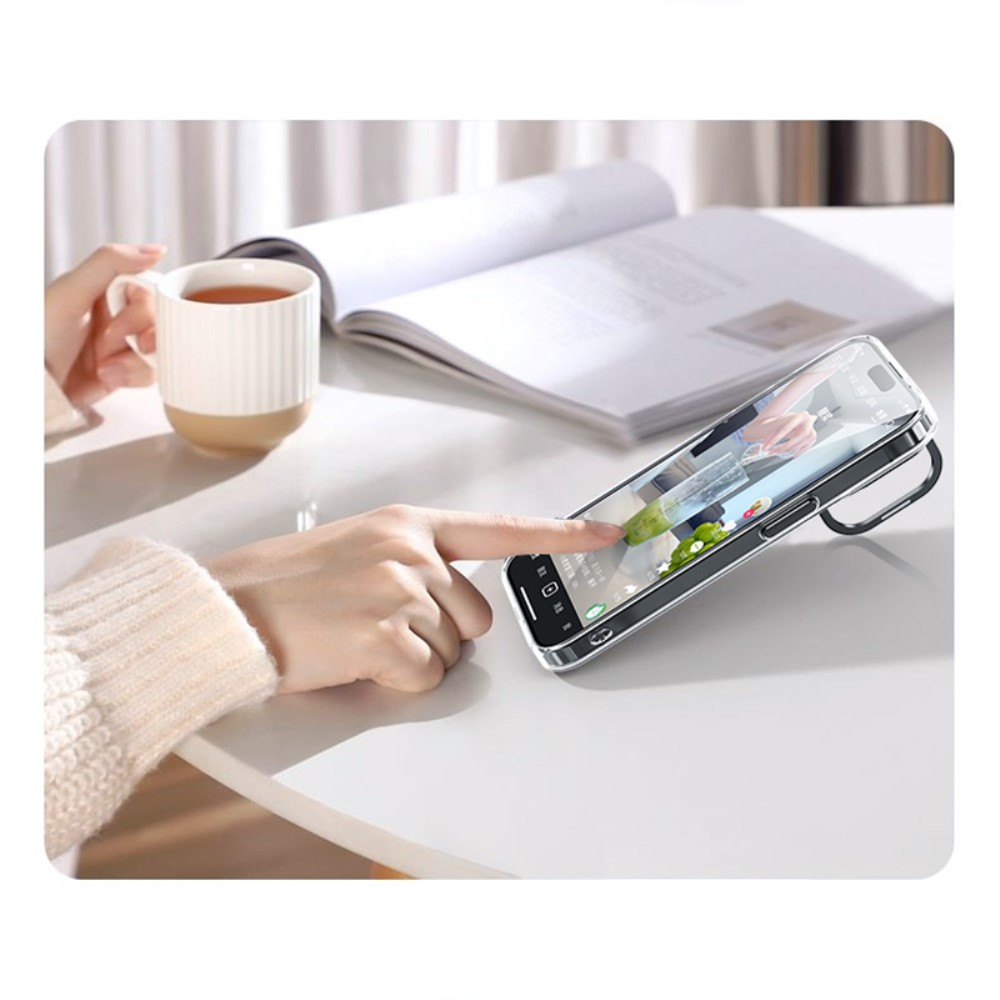 iPhone 15 Hardcase Schutzhülle   Kamera Kickstand - Silber / Transparent
