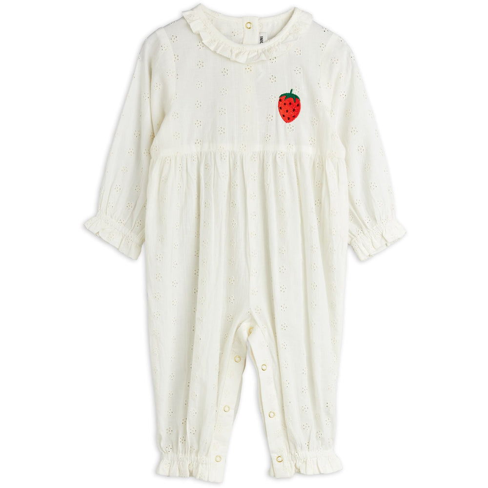 Køb Mini Rodini White Strawberry Emb Schiffli Buksedragt