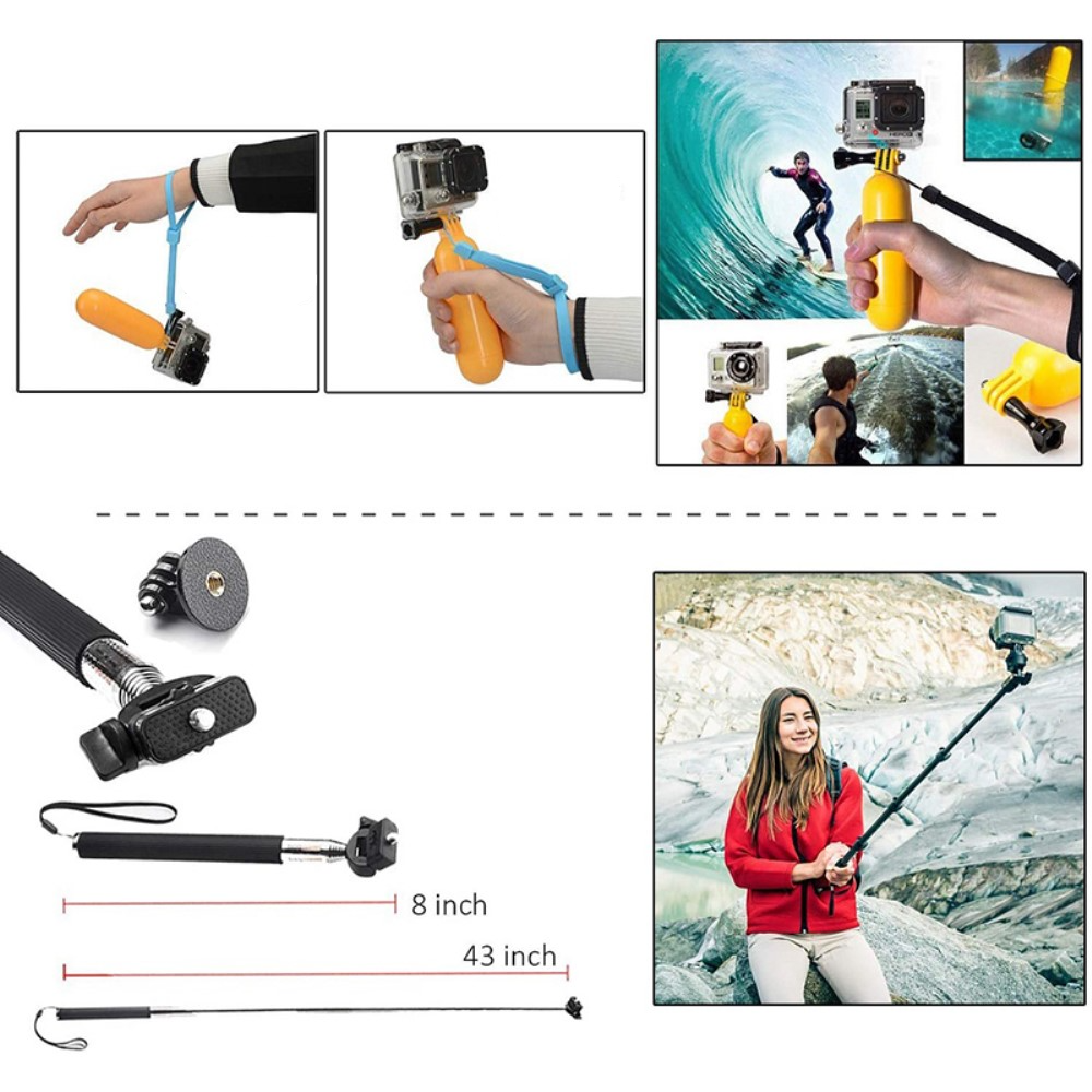 10in1 Kamera Zubehör Kit Bundle Set mit Brustgurt / Stativ / Unterwasser Griff / Saugnapf / Kopfband Halterung für GoPro Hero Kameras