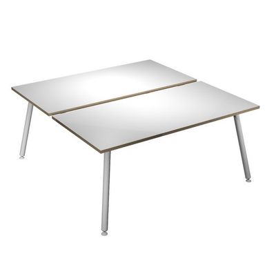 Bureau Bench LEONARDO - L140 x H74 x P168 - Pieds métal blancs - Blanc chants chêne