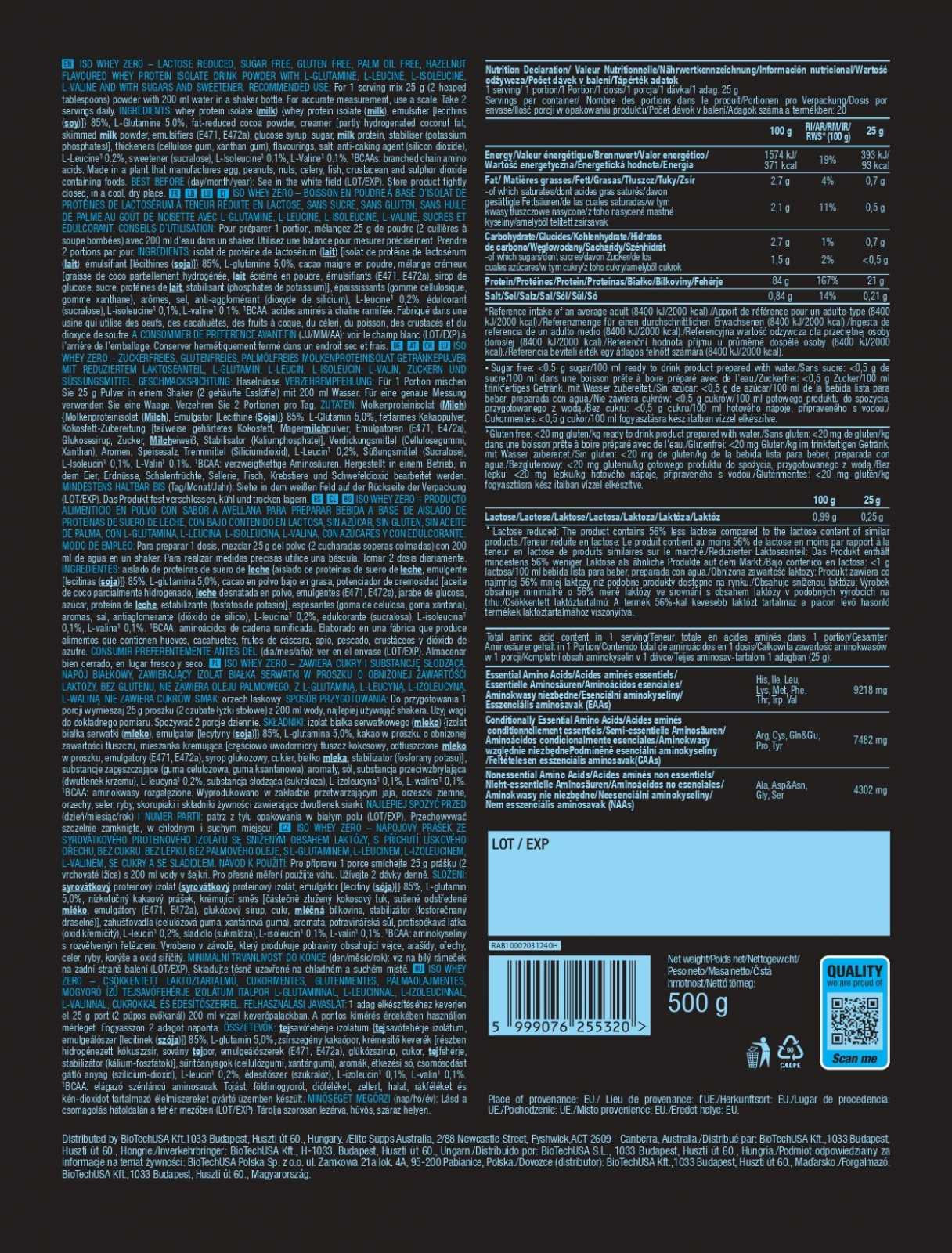 Biotech USA Iso Whey Zero 500g