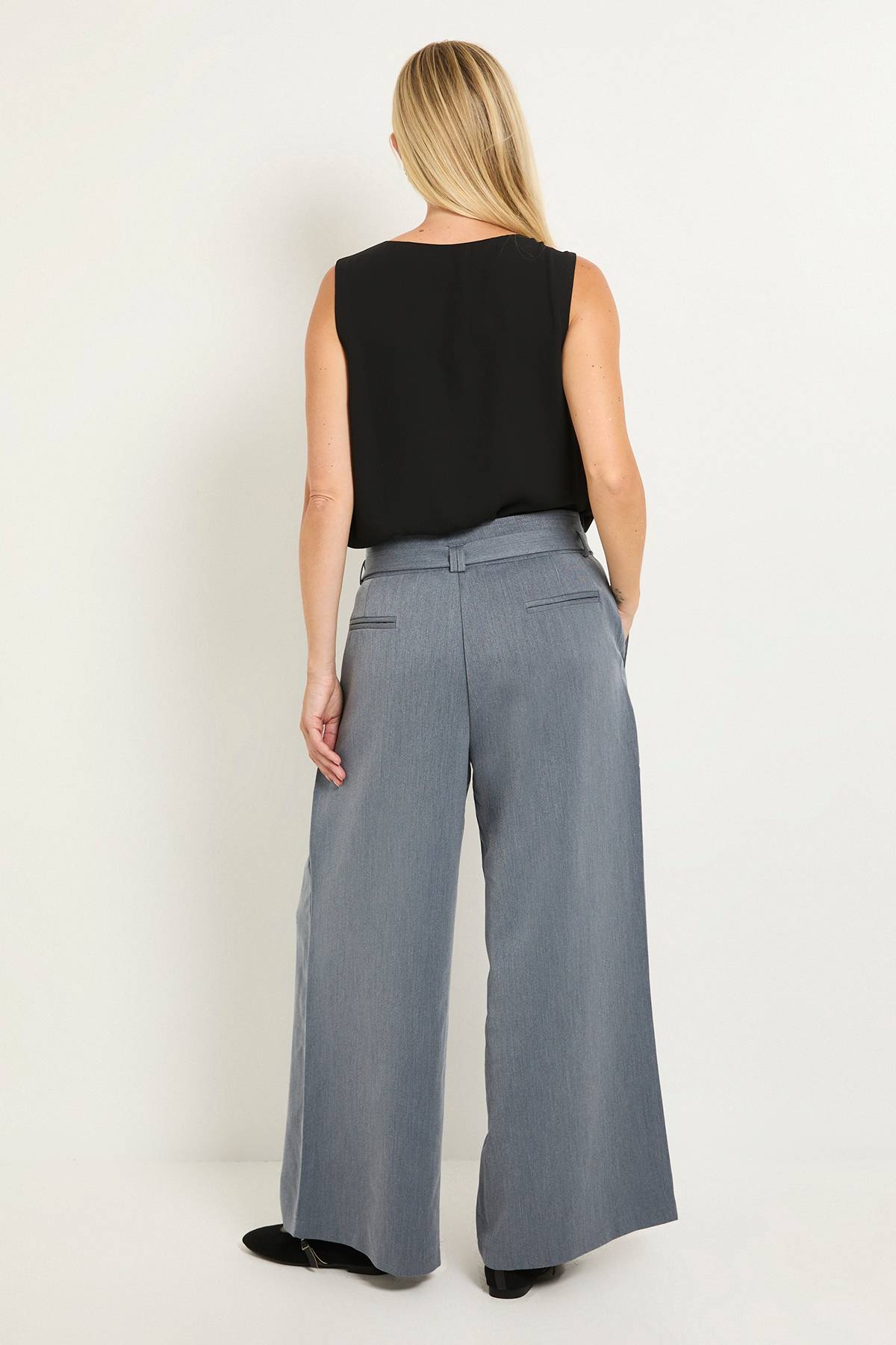 Wallis Pantalon Large Ceinturé Effet Denim Petite