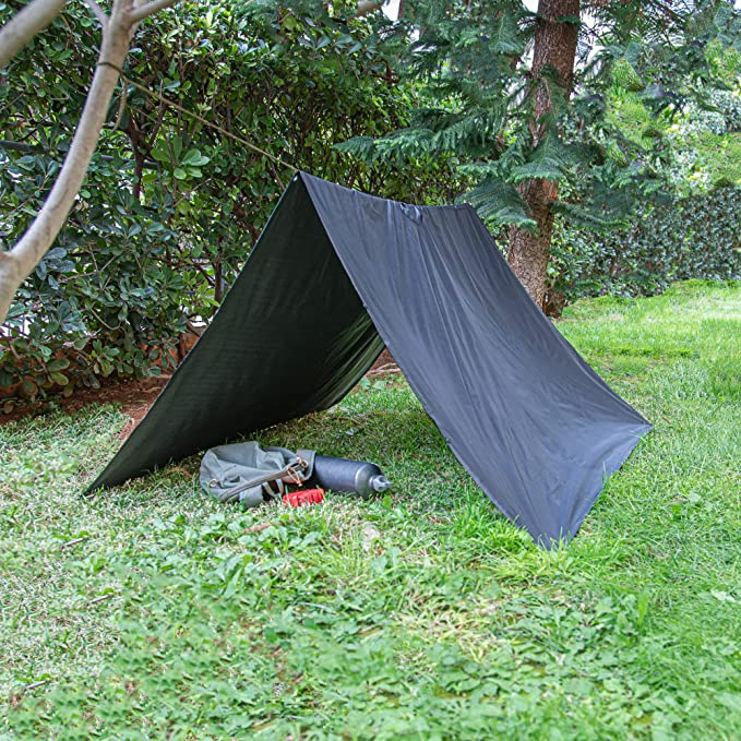3in1 Regen Poncho / Abdeckplane / Decke Outdoor Camping   Aufbewahrungstasche (OneSize) - Schwarz
