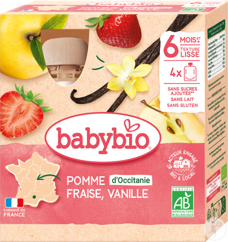 Babybio Pomme - Fraise - Vanille De France Pots 4x90g