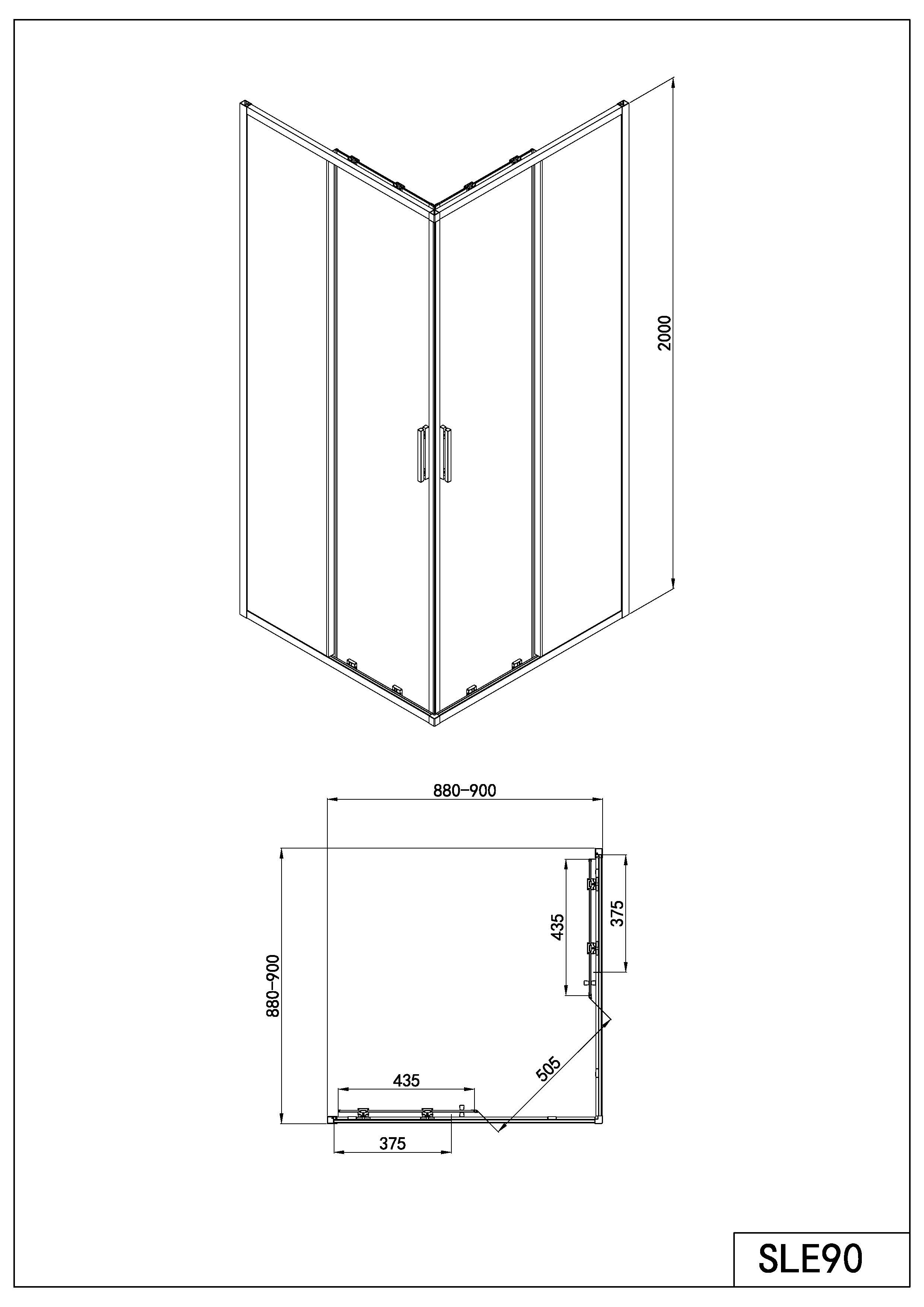 Badstuber Onda douchecabine 90x90cm zwart mat