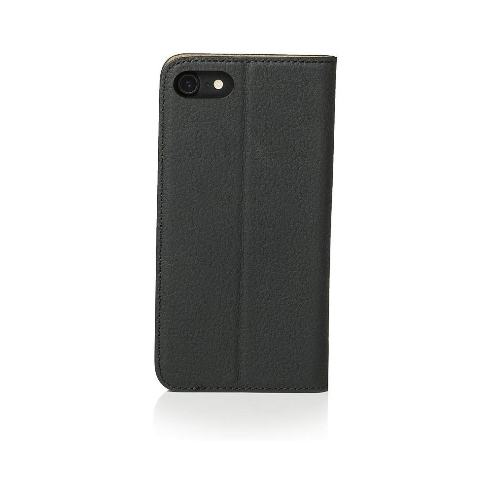 iPhone SE (2022/2020) / 8 / 7 / 6S Echtleder Book Case Tasche Flip Cover Hand Made (MARCIPSE2-M01) - Schwarz