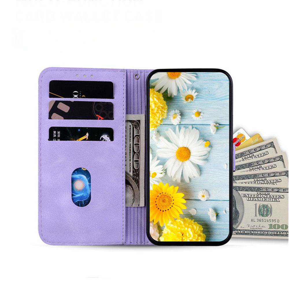 Samsung Galaxy S25  Plus Leder Tasche Wallet - Blumen Imprint - Lila