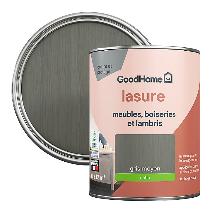 Lasure meubles, boiseries et lambris GoodHome gris moyen satin 1L