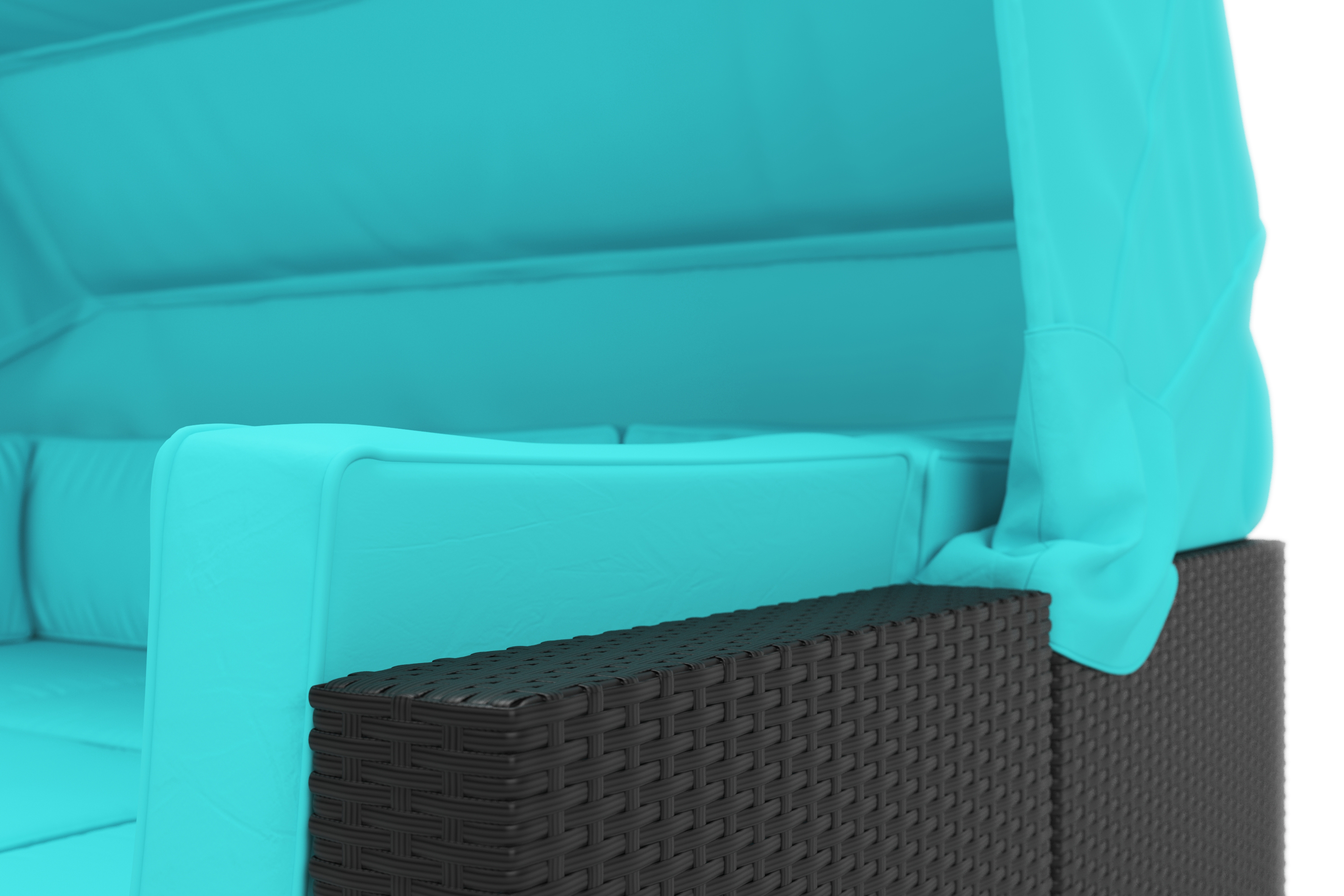 Rattanlounge COMO schwarz/türkis