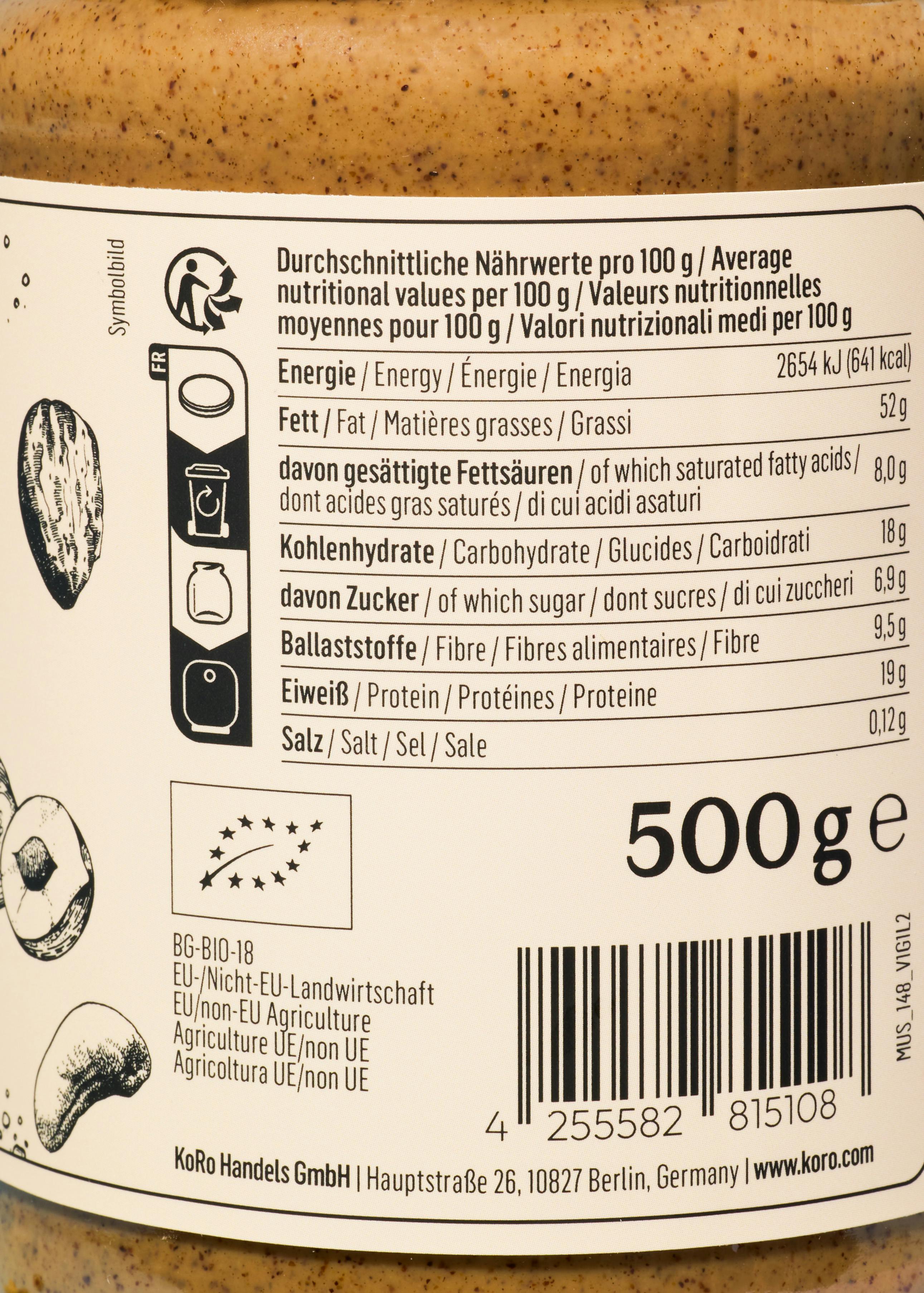 Bio 4 Nussmus aus Cashew, Mandel, Haselnuss und Walnuss 500 g