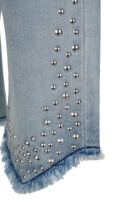 7/8-Jeans, Slim Fit, Ziernieten, Fransensaum, 5-Pocket