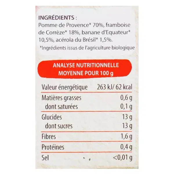 Vitabio Cool Fruits Maçã Framboesa Acerola Orgânica 4 x 90g