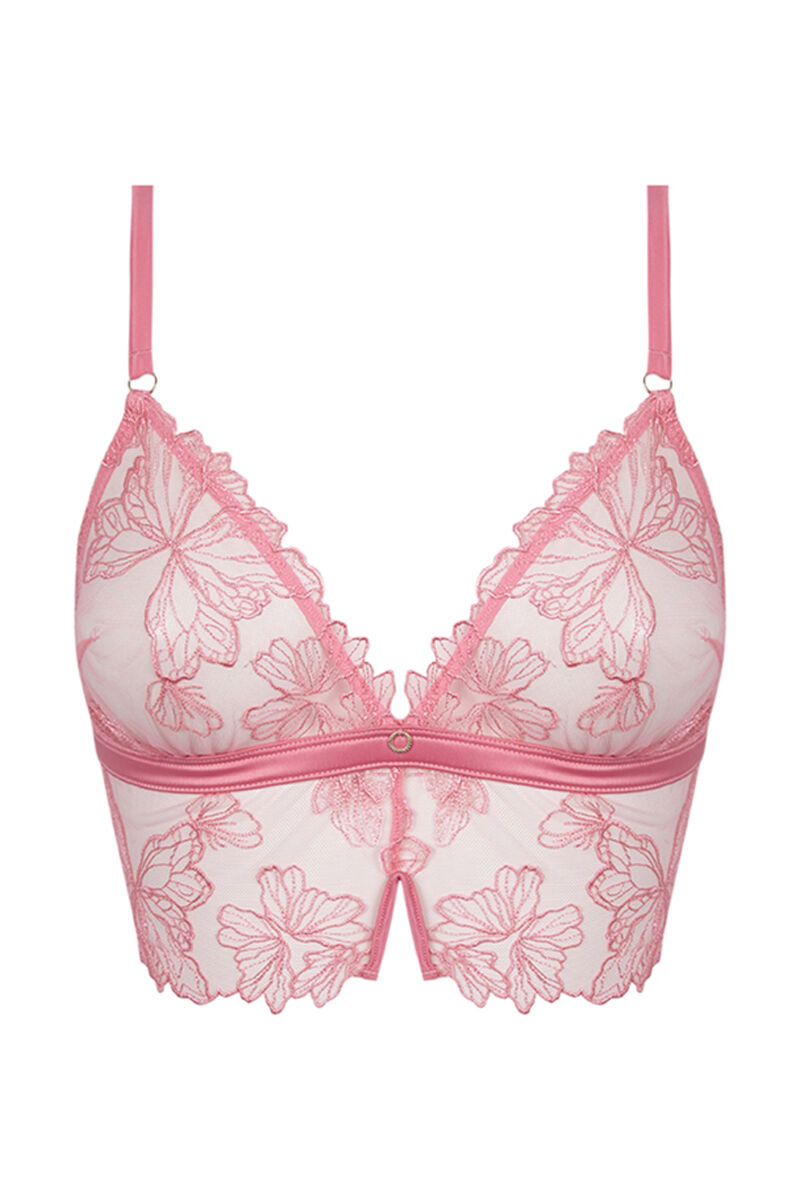 Sutiã triangular de tule bordado rosa natural - rosa