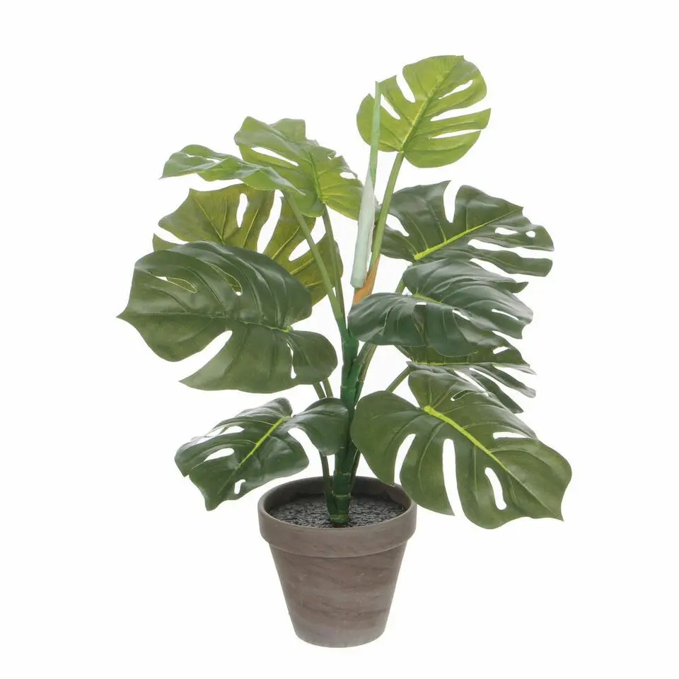 Mica Decorations Kunstplant Monstera - gatenplant - 48 cm - pot grijs