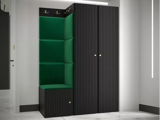 Meuble d'entrée Hartford 387, 186x116x46cm, Vert|Noir, MDF|Stratifié|Tapisserie