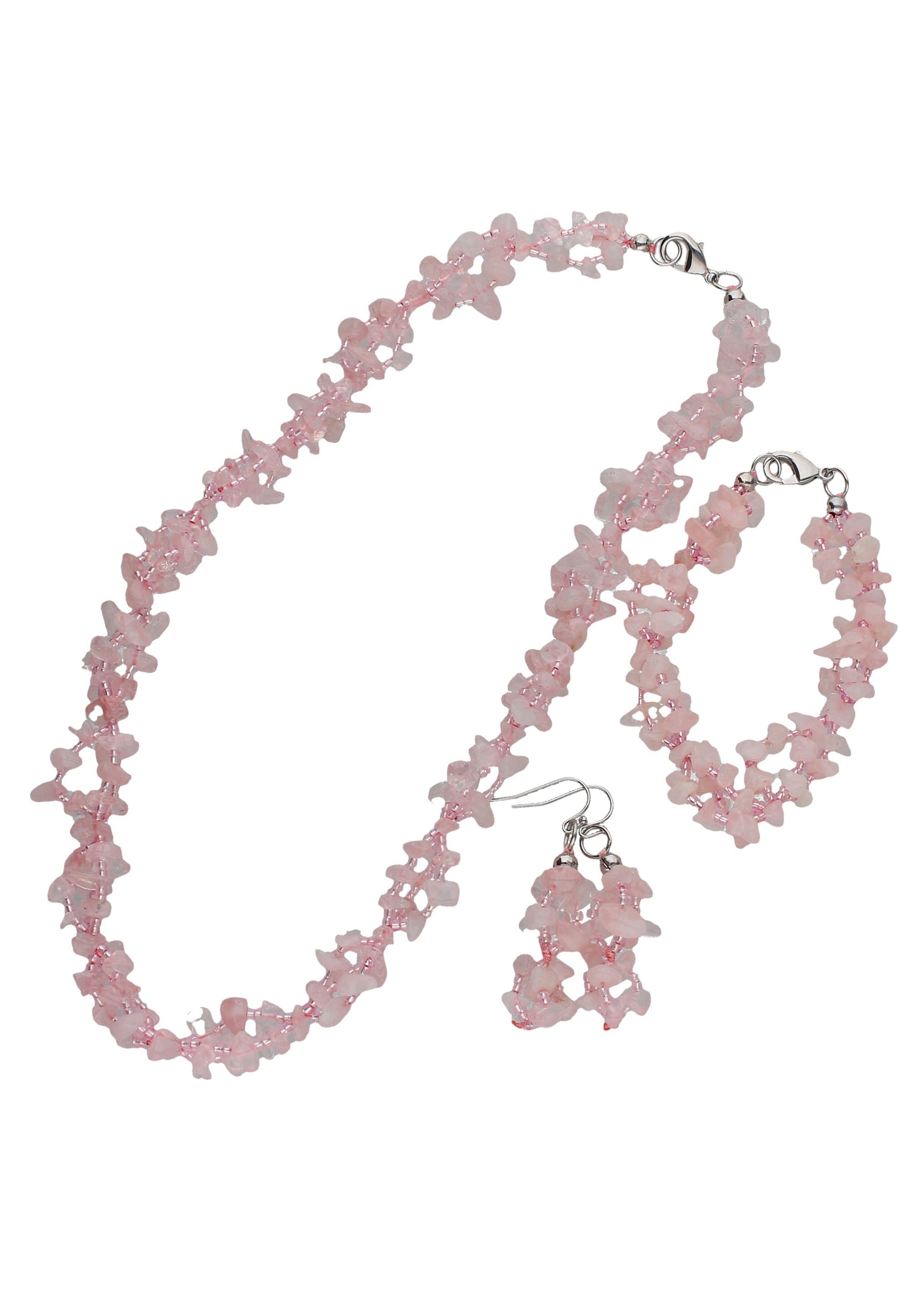 Firetti Schmuckset »Multipack Schmuck Geschenk Halskette Armkette Ohrhaken Edelstein« (Set, 4 Stk. tlg.)  mit Rosenquarz, Glasstein