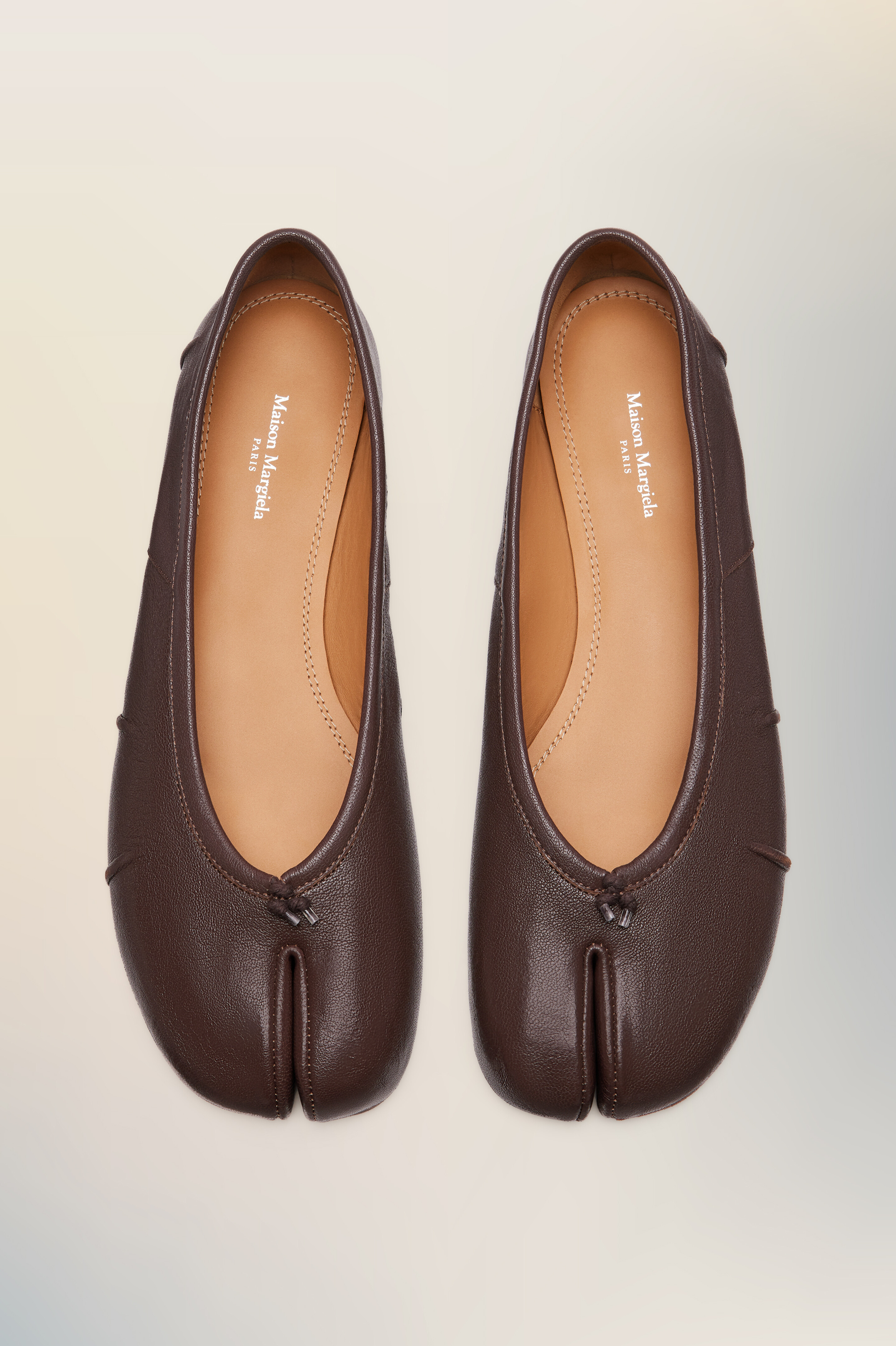 Nouvelles ballerines Tabi marron en cuir pour femme Marron