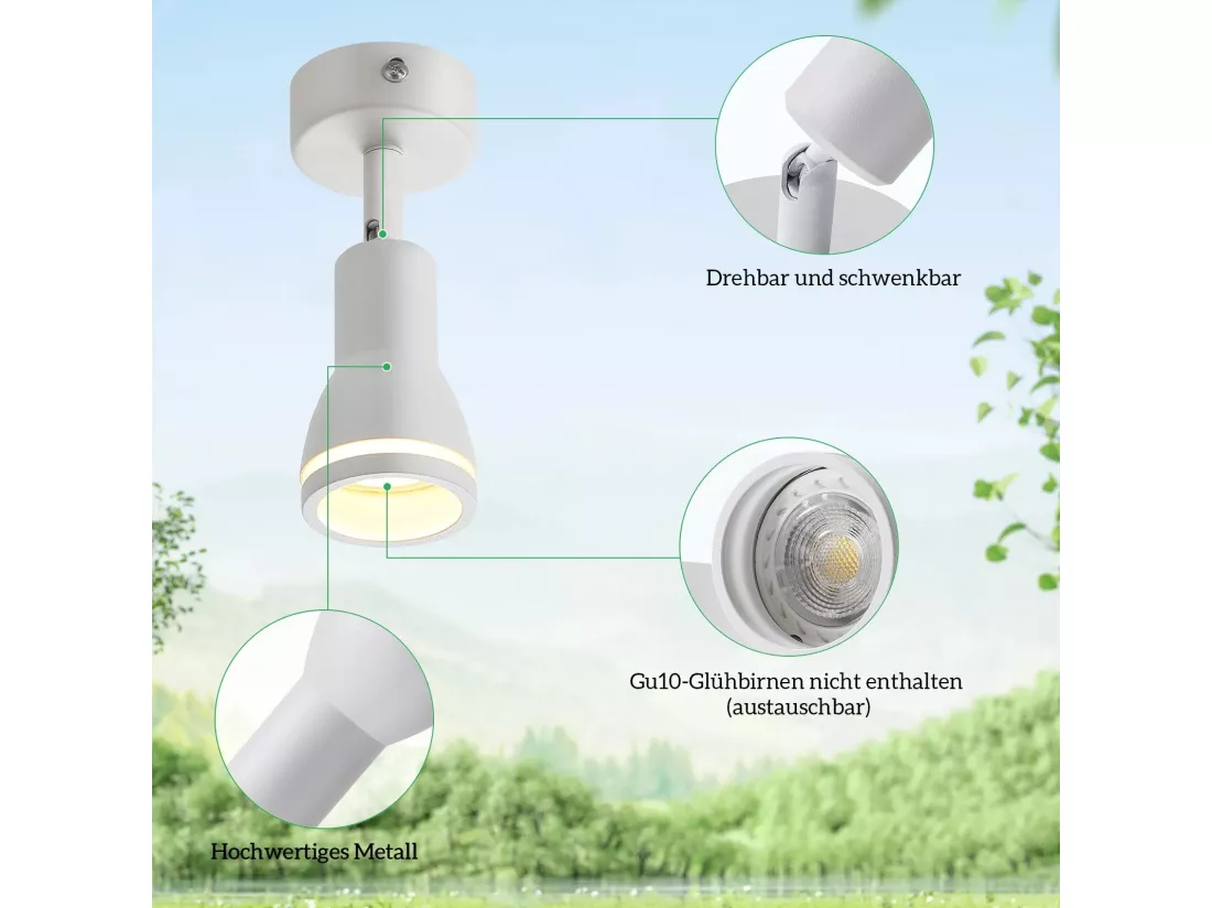 NETTLIFE Spot de plafond LED 1 ampoule blanc salon plafonnier orientable GU10 spot lampe moderne