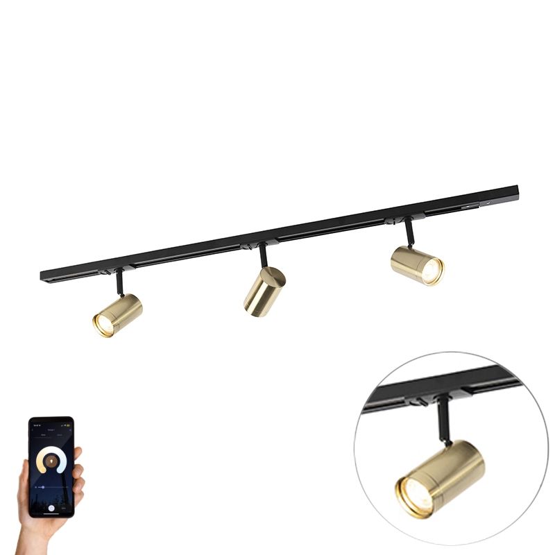 Smart railsysteem zwart met goud 1-fase 3-lichts incl. Wifi GU10 - Iconic Jeana