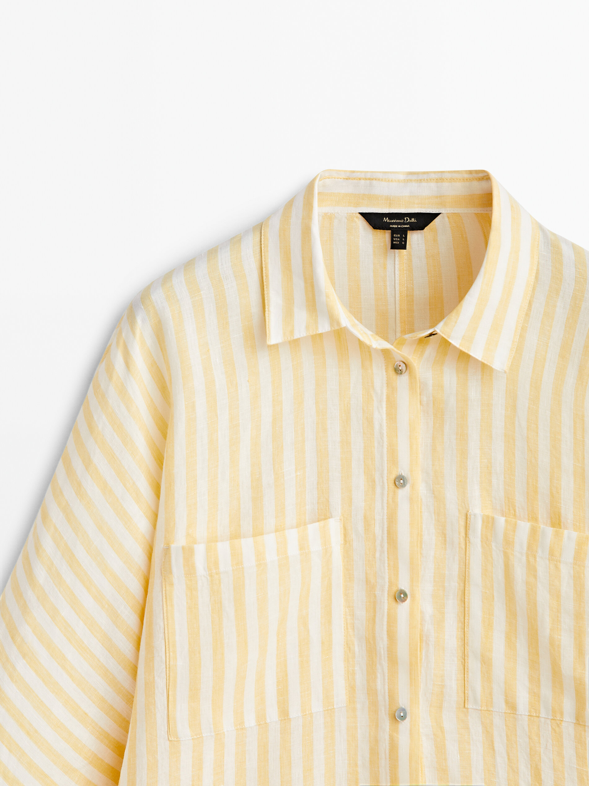 Camisa rayas bolsillos 100% linho - AMARILLO
