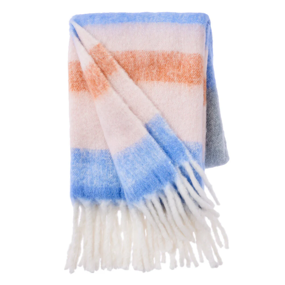 Cozy Living  Mathea tæppe, Striped Sea Blue - 130 x 170 cm.